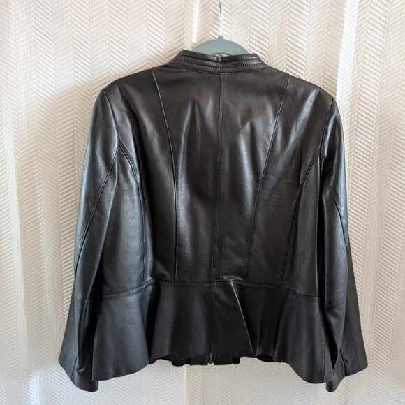 Talbots Black Leather Peplum Zip Jacket Lamb Skin Buttery-Soft Leather Size 14P - Picture 8 of 12